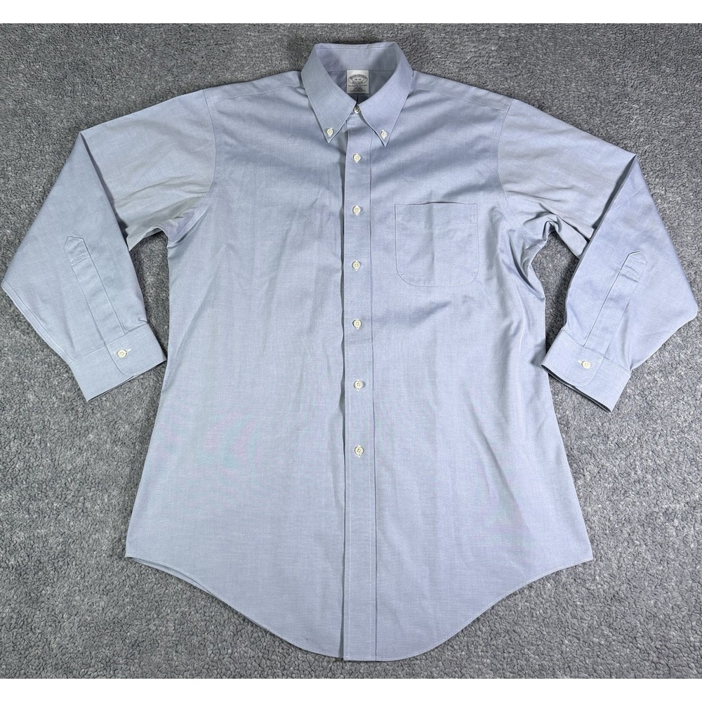 Brooks Brothers Shirt Men 16-32 Blue Oxford Slim Fit Button Down Cotton Non-Iron